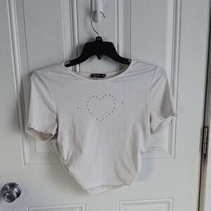 SHEIN Cream Heart Embellished Crop Top